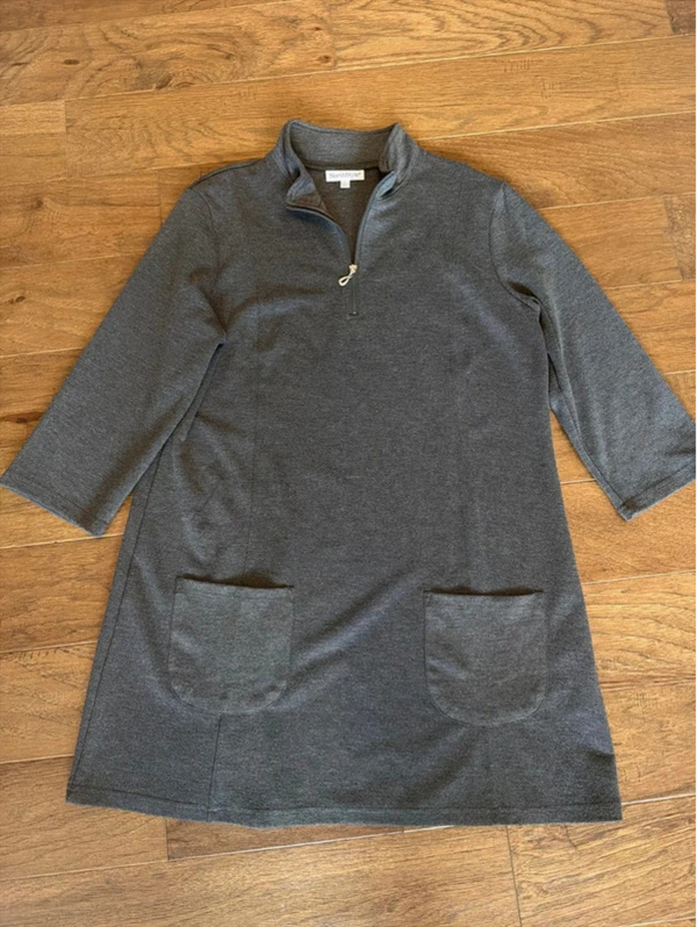 NorthStyle Women’s Gray Long Cardigan Jacket 1/4 Zip Mock Neck Pockets